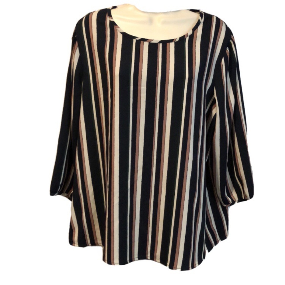 Jacqueline De Young size 42 Striped 3/4 Sleeve Top